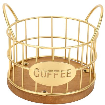 Kaffee-Pod-Halter für Counter-Metall-Kaffee-Pod-Aufbewahrung Skorb, Goldener Draht-Eisen Halter für 10 Kaffee-Hülsen mit Massivholz Basis,