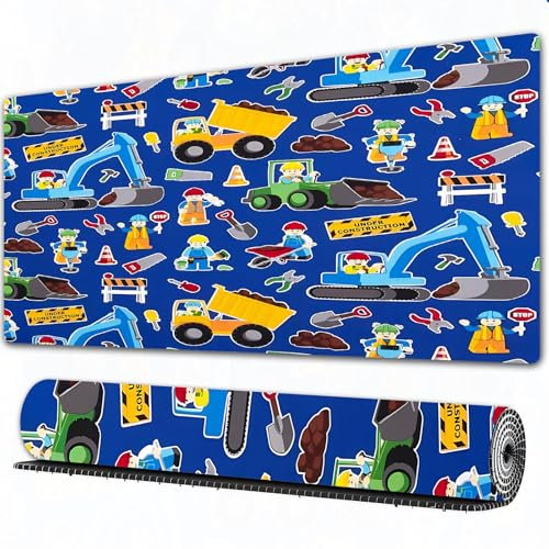 FEHWI 90×40 cm Verlängertes großes Mauspad Schreibtischauflage,Nahtloses Vektormuster mit vielen bunten Autos auf blauem Hintergrund,genähte Kanten Gaming mauspads,rutschfeste Gummibasis