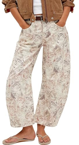 loveimgs Damen Boyfriend Women Wide Leg Denim Jeans