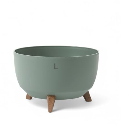 MELTOM Blumentopf mit Füßen Ø 40 cm Grün Übertopf mit Drainageboden | Kunststoff matt, Füße in Holzoptik, Höhe 25 cm, Standfläche Ø 25,5 cm, fester Zwischenboden, Gummistopfen zum Ablassen