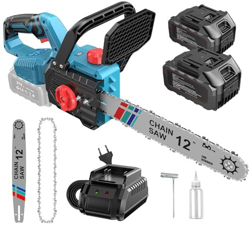 Motosega a Batteria da 12 pollici, 8000 mAh Mini Motosega a Batteria Brushless da 1000 W, Motosega Elettrica, Motosega da Potatura per Giardinaggio, Potatura Rami, Taglio Legno