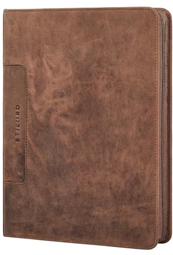 STILORD Don Dokumentenmappe A4 Leder Braun Konferenzmappe mit Ringbuch Vintage Echtleder Mappe Tablet Tasche 11 Zoll Ledermappe Groß Aktenmappe Breit für Arbeit Büro Business