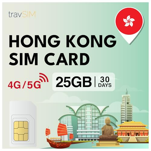 travSIM SIM-kort för Hongkong | 30 dagar – 25 GB SIM-data | 5G/4G höghastighetsdata | obegränsad internetåtkomst för Google, Facebook, Whatsapp, Instagram med mera