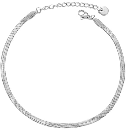 Kim Johanson® Edelstahl Damen Fußkettchen *Lia* in Silber, Gold & Roségold | Schlangenkette | Wasserfest | Boho Schmuck für Frauen | Verstellbare Länge | Multi Layer Fußkette