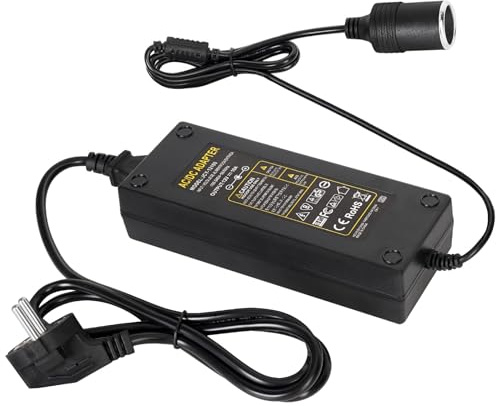 Spannungswandler 230v auf 12v, KFZ Netzadapter 10A 120W | Adapter Zigarettenanzünder Steckdose, Spannungswandler AC auf DC 230V auf 12V, Netzteil Adapter für Kühlbox, Autostaubsauger