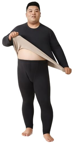 Termiska underkläder herr fleece fodrade långkalsonger för män termisk topp och underdel set långärmad baslager kallt väder utrustning, Svart, 4XL