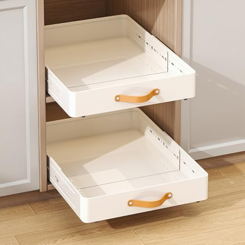 Teleskopschublade, Tiefe Einstellbar, 41-60CM Tief x 30CM Breite x 7.8CM Höhe, Metall Slide Out Organizer Mit Griff Kleber,Ausziehbare Schublade Küche Aufbewahrungsregale Für Die Küche Badezimmer,Weiß