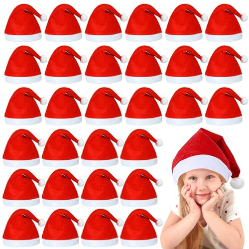 YUVATERA 30 Piezas Gorros para Navidad,Gorros Navidad Adulto,Gorro de Papá Noel de Felpa Suave,Sombrero Navideño Rojo,Gorro de Papá noel Unisex