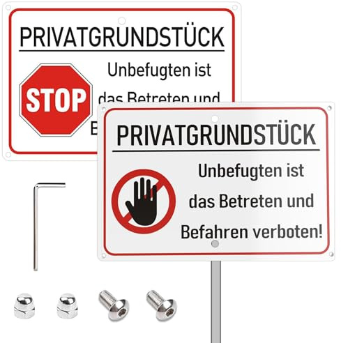 2 carteles de propiedad privada de 20 x 30 cm, cartel de propiedad privada con postes de 70 cm, cartel de prohibición de entrada, metal reflectante, resistente al agua, inoxidable, con agujeros