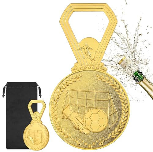 Football Medals Bottle Opener, Beer Gift for Men, Novelty Bottle Top Opener for Beer Drinkers, Gold Medals Shape Beer Openers, Football Accessories, Birthday Christmas Gifts for Football Players Fans