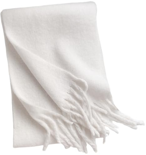Licsaliwe Weißer Schal, großer weicher Winterschal für Damen, dicke, warme Quaste, elegante, flauschige Schals für kaltes Wetter/15 x 91 cm