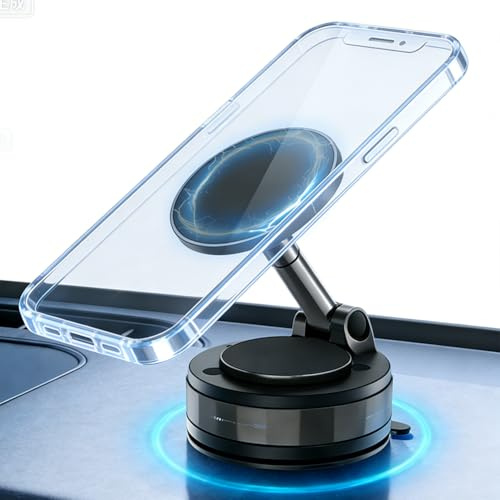 VorIrydian Magnetic Suction Cup Car Phone Holder,Car Phone Holder for MagSafe,Rotatable Magnetic Dashboard Cellphone Rack - Foldable Phone Holders Cell Phone Car Mount for iPhone (Black)