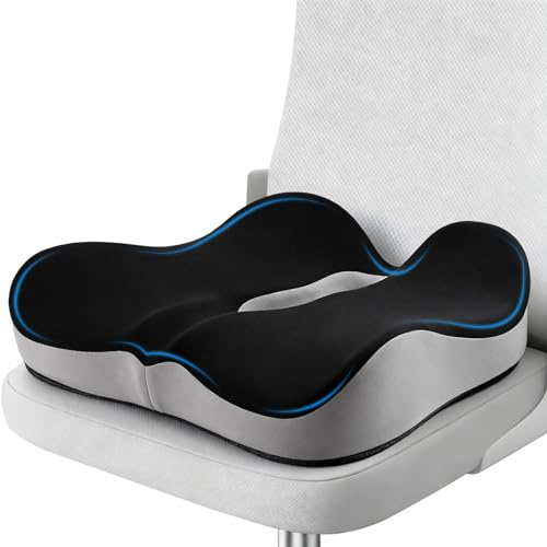 Firhuza Memory Foam Seat Cushion for Tailbone Pain Relief – Orthopedic Coccyx Cushion with Cutout & Non-Slip Base – Ergonomic Chair Pad for Office Chair, Car Seat, Driving, Wheelchair, Home