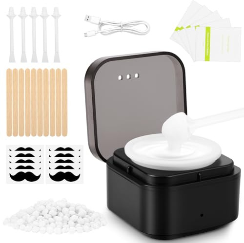 AYBUY Mini vaxvärmare hårborttagningsmaskin, varmvaxmaskin med vaxpärlor 50 g, 10 x applikatorstavar, 5 x näshårspinn, för ansikte, brasiliansk, bikini, kropp (fyrkantig)