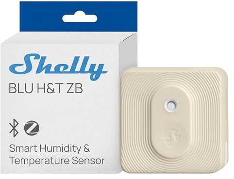 Shelly BLU H&T ZB Ivoire – Capteur de température et d’humidité Zigbee et Bluetooth, Thermomètre, Hygromètre connecté, Protection IP54, Alertes application, Actualisation 1 min, Pile 2 ans