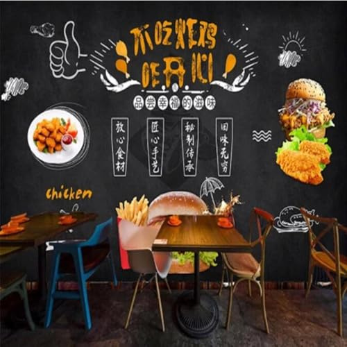 XLMING Handgezeichnet Kreidetafel Hamburger Pommes Kreativ 3D Tapete Premium Strukturierte Seide Speisesaal Arbeitszimmer Wohnzimmer Schlafzimmer Sofa TV Wand-430cm×300cm