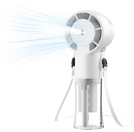 Ventilateur manuel portable avec brume d'eau, rechargeable par USB, avec 4 vitesses de vent, mini pulvérisateur portable, ventilateur de table personnel pour voyage, bureau, maison (blanc)