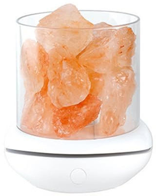 LUCKDANO Aromaterapisaltlampa - Himalayas Saltstens Nattlampa med USB, 7 Färger LED, Dimmer, Perfekt för Hem, Kontor, Sovrum och Yoga (Vit)