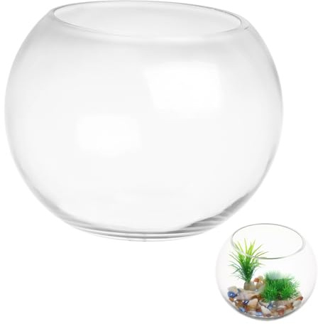 Kisangel Kleines Rundes Glas Aquarium für Goldfische Transparentes Tischaquarium aus Sicherem Glas Dekoratives Aquarium und Hydrokulturvase für Zuhause und Büro