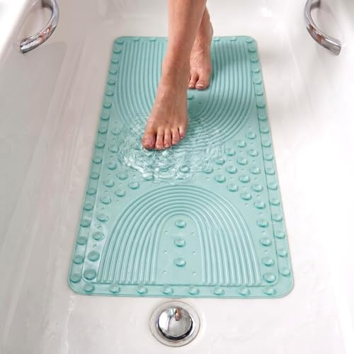 edihome, Alfombra Bañera Antideslizante, 90x41,5 cm, Alfombrilla Ducha, Burbujas con Ventosa sin BPA, Antibacterial, Resistente al Moho, Lavable a Máquina, Seguridad Familiar (Turquesa, 90 x 41,5 cm)