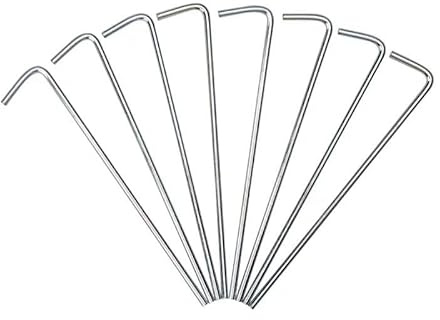 Pack 6 Piquetas Tienda de Campaña 14cm, Estacas de Aluminio en Forma de 7 con Gancho, Anclajes de Suelo para Tienda, Jardín, Toldos, Senderismo (Plata)