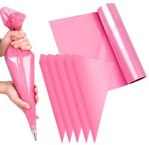 50 PCS Disposable Piping Bags, 21 Inch Thickened Large Cake Piping Bag Food Grade Pastry Bag for Cake Cookie Decorating with Cream Frosting, Durable & Non-Slip (Pink)