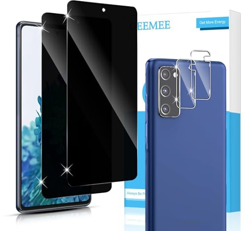 GEEMEE für Samsung Galaxy S20 FE für Panzerglas Sichtschutz + KameraSchutz, 9H Privacy Anti Spy Blickschutzfolie mit Kamera Glas Schutzfolie Gehärtetem Bläschenfrei Displayschutzfolie,2+2 Stück