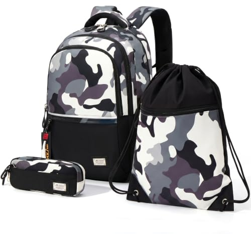 Amythe Ensemble Sac à Dos Garçon Collège – CM2-Terminale, Rentrée Scolaire | Set de 3 sacs tendance : cartable + sac à cordon + trousse. Léger (650g). Imperméable. Compatible trolley. Pour PC 15,6