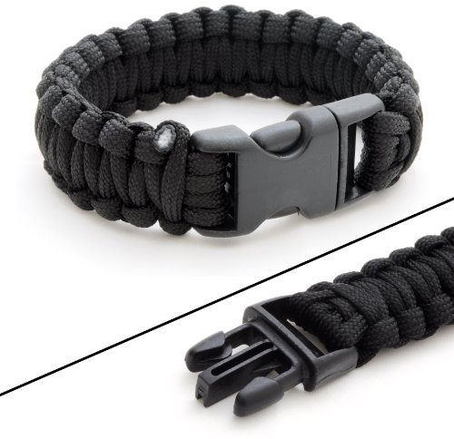 Universell einsetzbares Survival-Seil (kompakt zum Armband geflochten) aus reißfestem Paracord 550 und Kunststoff-Klippverschluss, Gesamtlänge 3,6 Meter (aufgeflochten), WICHTIG: DIESES PARACORD SEIL IST NICHT ZUM KLETTERN GEEIGNET! Farbe: schwarz - Marke Ganzoo