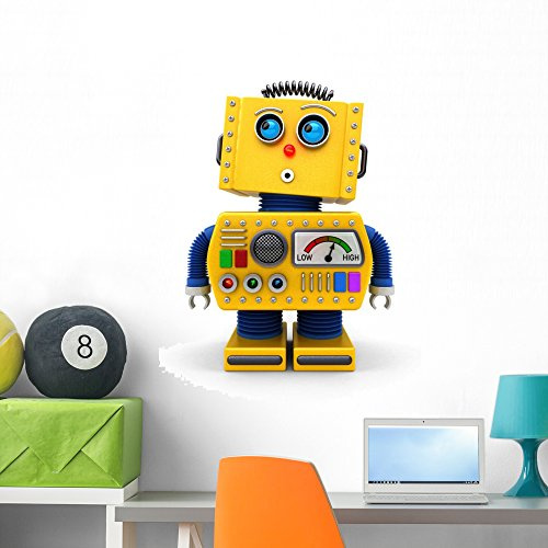 Wallmonkeys Cute Toy Robot Looking up Wall Decal Peel and Stick Graphic WM60896 (36 in H x 24 in W)