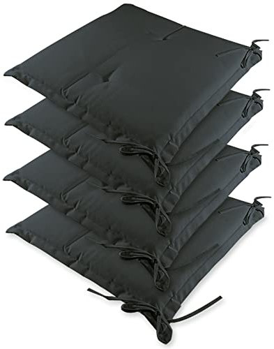 Detex® 4X Cojines 45x40x6cm Sydney para Sillas Jardín Repelente al Agua Correas de Sujeción Antracita