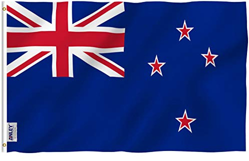 Anley Fly Breeze 3x5Pi Drapeau de la Nouvelle-Zélande Vive Résiste aux UV-Entête en Toile/Double Couture-Drapeau Nouvelle-Zélande en Polyester, œillet en Laiton 3x5Pi