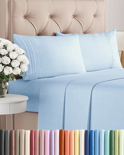 King Size 4 Piece Sheet Set - Comfy Breathable & Cooling Bed Sheets Set - Hotel Luxury Bedding for Women, Men, Kids, Teens, Boys & Girls - Deep Pockets, Soft and Wrinkle Free - Oeko-Tex - Light Blue
