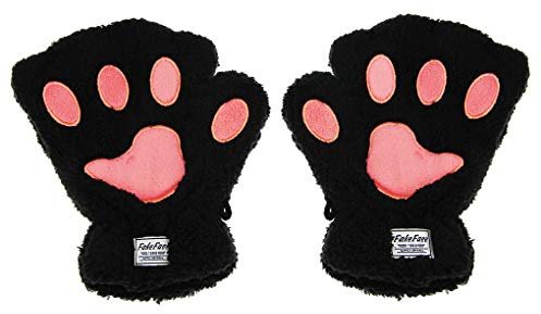 JIAHG Niedliche Bärentatzen Handschuhe halbe Fingerhandschuhe flauschig Winterhandschuhe Fäustlinge Dicke Handwärmer für Kinder Mädchen und Damen
