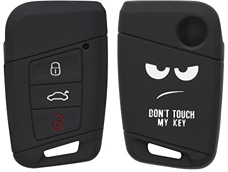 kwmobile Autoschlüssel Hülle kompatibel mit VW 3-Tasten Autoschlüssel (nur Keyless Go) Hülle - Schlüsselhülle Don't Touch My Key Weiß Schwarz