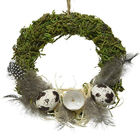 Kaemingk dekorativer Mooskranz Dekokranz mit Eiern und Federn als Osterdeko ca. 15 cm Durchmesser Preis für 2 Stück