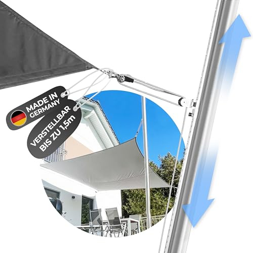 Toldoro 3,5m Sonnensegelmast höhenverstellbar/rostfreier Sonnensegelmast aus V2A Edelstahl/Pfosten für Sonnensegel mit Gleitschiene zur Höhenverstellung/Stabiler Sonnensegel Mast