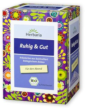 Herbaria Ruhig & Gut Tee bio 15FB – 100% Bio-Kräutertee im Filterbeutel – entspannende Kräuterteemischung, ideal für den Abend – natürlich wohltuender Teegenuss