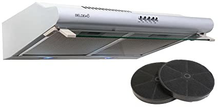 Hotte casquette visière BELDEKO GRETA 60 cm – Blanche – 240 m³/h – 3 vitesses – Filtres lavables + 2 filtres à charbon – Éclairage LED – Marque française