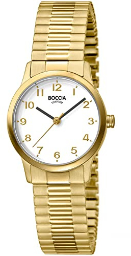 Boccia Damen Analog Quarz Uhr mit Titan Armband 3318-02, Gold