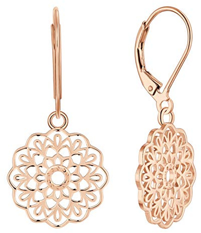 JO WISDOM Damen Ohrringe Mandala Ohrhänger Silber 925,Hängende Blume des Lebens Yoga Amulett Medaillon Religiöser Schmuck mit Rosé Vergoldet,Schmuck für Frauen