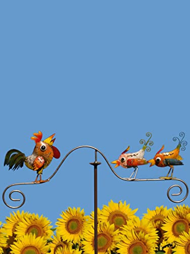 Pommerntraum ®| Windspiel Gartenpendel Metallwindspiel Vogel Vögel Hühner | Vogelwippe Gartenwippe Hahn Gartenstecker Gartendeko Gartenkunst Vögelchen Hühnerfigur Hahnenfigur Huhn (VERRÜCKTE HÜHNER)