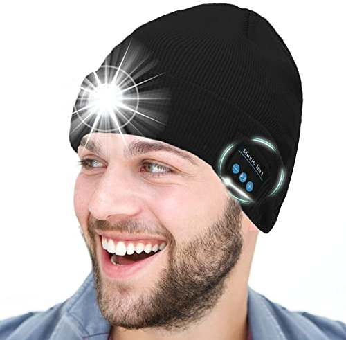Himdeck Verbesserte Bluetooth Beanie Mütze LED Beanie Mütze Bluetooth 5.0 Wireless Kopfhörer Musik Strickmützen mit Stereo-Lautsprecher für Outdoor Sport Skifahren Laufen Skaten Walking Weihnachten Geburtstag Geschenke