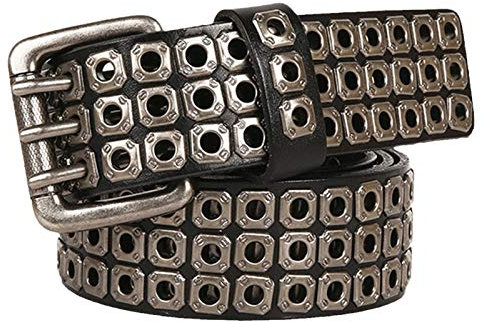 YZJYB Herren Damen Nietengürtel im Vintage Style Punk Hip Hop Ledergürtel Breiter Gürtel mit Nieten und Strass 105cm-125cm Länge,Schwarz,110CM