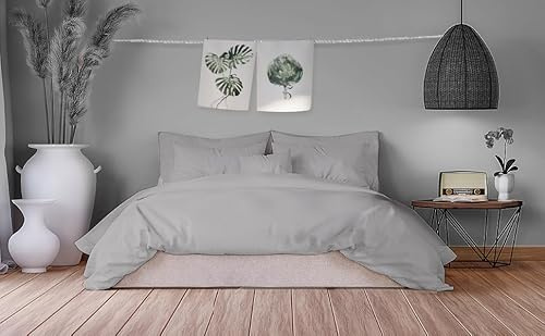 Homesty Premium Bettwäsche 155x220 cm + 1 Kissenbezug 80x80 cm – 100% Baumwolle Bettbezug Set 2 Teilig Öko Tex mit YKK Reißverschluss Grau weich & atmungsaktiv