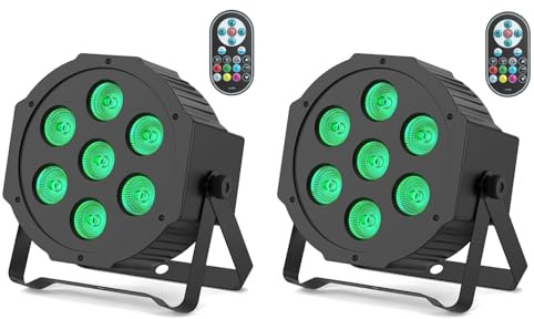 DELIBANG 2PCS Éclairage de Scène RGBW 7 LED Par, Lumière Scène DMX Effets de Lumière Disco avec Télécommande et Activation Sonore pour DJ Lumière de Soirée Bar Concert Halloween Noël