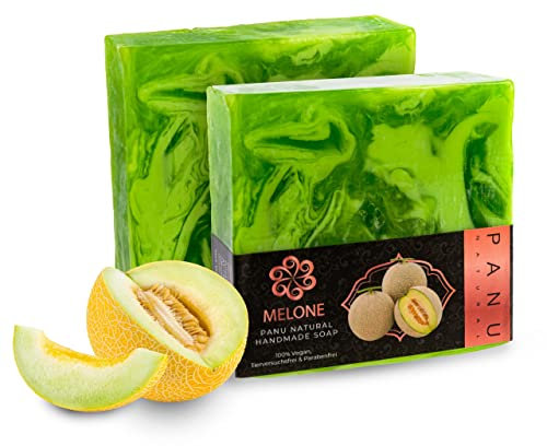 Panu Seifen Melone - Vegane Duschseife für alle Hauttypen - Naturseife als festes Duschgel und festes Shampoo - Premium Soap Bar - Natürlicher Duschbrocken als festes Duschgel