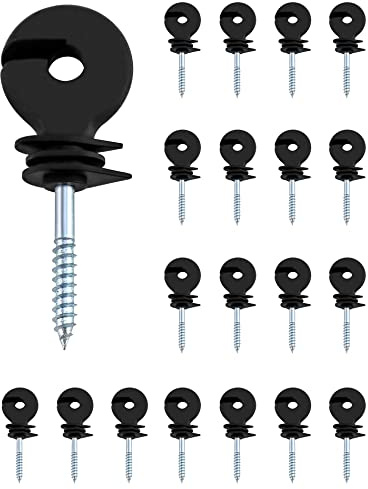 QWORK® 20Pcs Electric Fencing Ring Insulators, Wire Mesh Ring Insulator, Wooden Post Insulator Screw-in, for Ropes, Wires and Strands.