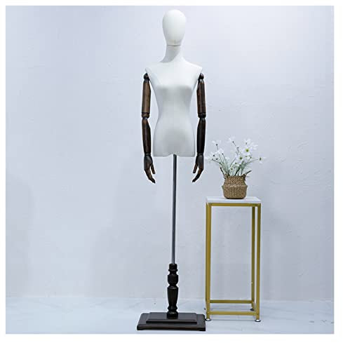 LXLIGHTS Schneiderpuppen Damen Torso, Büste Anzeigen Halbe Skala Mannequin Körper Torso Mit Einstellbar Kopf Hölzern Arm für Schaufenster-Fotografie-Studio Schaufensterpuppe, 2 Farben