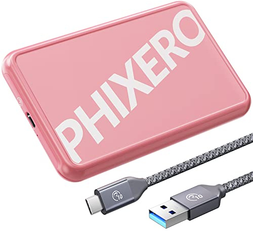 PHIXERO 2,5-Zoll-Festplattengehäuse, 6 Gbit/s USB-C 3.1 Gen 1, werkzeuglos, für SATA SSDs & HDDs (7 mm/9,5 mm), UASP-Unterstützung, inkl. USB-C-3.1-Kabel – Kristallklar